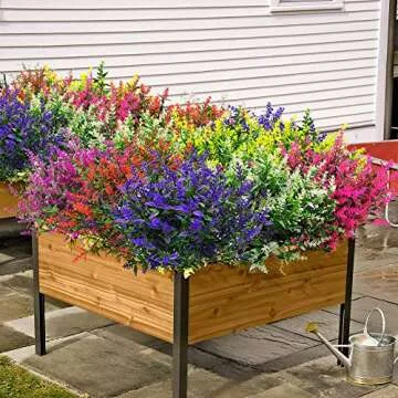 Grunyia 10 Bundles Artificial Lavender Flowers Outdoor Fake Plants Faux Plastic UV Resistant Flowers for Home Garden Porch Window Box and Cemetary Grave Decorations (10, White)