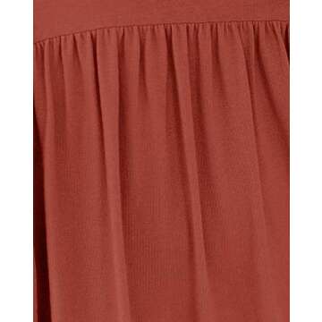 YIBOCK Women's Summer Casual Twist Knot Short Puff Sleeve Dresses Pleated Swing Dress Rust