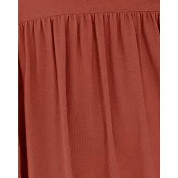 YIBOCK Women's Summer Casual Twist Knot Short Puff Sleeve Dresses Pleated Swing Dress Rust