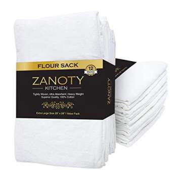ZANOTY Kitchen Highly Absorbent 100% Pure Cotton Kitchen Flour Sack Towels, 28 x 28 Inches, Value Pa...