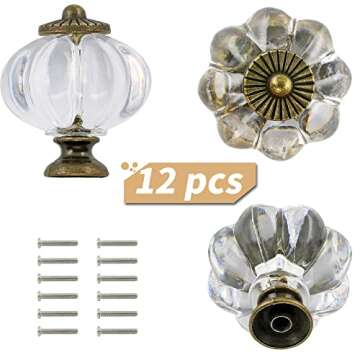 Zernmiarder Clear Acrylic Knobs 12 Pack - Pumpkin Cabinet Knobs Retro Dresser Knobs - Vintage Drawer Pulls with Screws for Closet Drawer Cupboard Cabinet and DIY Home Project