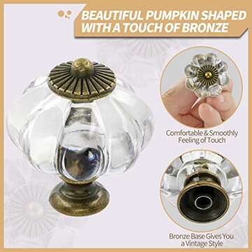 Zernmiarder Clear Acrylic Knobs 12 Pack - Pumpkin Cabinet Knobs Retro Dresser Knobs - Vintage Drawer Pulls with Screws for Closet Drawer Cupboard Cabinet and DIY Home Project