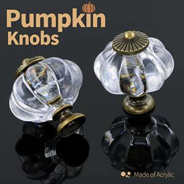 Zernmiarder Clear Acrylic Knobs 12 Pack - Pumpkin Cabinet Knobs Retro Dresser Knobs - Vintage Drawer Pulls with Screws for Closet Drawer Cupboard Cabinet and DIY Home Project