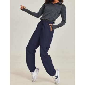 PINSPARK Women Zip Off Hiking Pants Plus Size Water Resistant Pants Convertible Shorts Lightweight Camping Travel Sweatpants Navy Blue XXL
