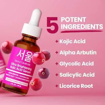 SeoulCeuticals Korean Skin Care Kojic Acid Serum Alpha Arbutin Serum – Dark Spot Remover Corrector Glycolic Acid Serum + Salicylic Acid K Beauty 1oz