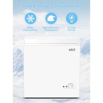 KRIB BLING 5.0 cu.ft Compact Deep Freezer with 7 Thermostat Settings and Low Noise Operation