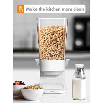 Conworld Cereal Dispenser, Cereal Containers Storage, Big Cereal Dispenser Countertop - Not Easy to Crush Food, Cereal Container For Pantry Organization And Storage (White, 5.5 Qt)