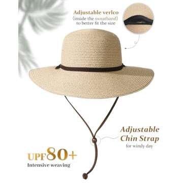 FURTALK Womens Wide Brim Sun Hat with Wind Lanyard UPF Summer Straw Sun Hats for Women