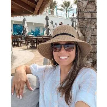 FURTALK Womens Wide Brim Sun Hat with Wind Lanyard UPF Summer Straw Sun Hats for Women