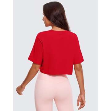 CRZ YOGA Women's Pima Cotton Workout Crop Tops Short Sleeve Yoga Shirts Casual Athletic Running T-Sh...