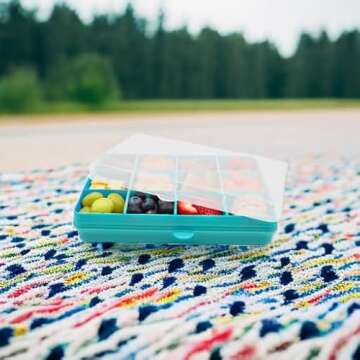 melii Snackle Box – 12-Compartment Divided Snack Container, BPA-Free Food Storage, Removable Dividers, Perfect for Kids Snacks, Arts & Crafts, Beads, and Kitchen Organization (Blue)