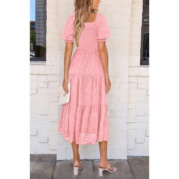 PRETTYGARDEN Women's Summer Casual Midi Dresses Square Neck Short Sleeve Smocked A Line Floral Flowy...