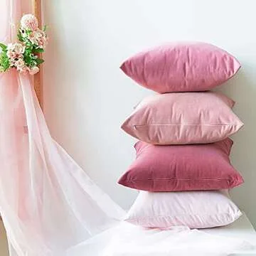 Tayis Pink Throw Pillow Cover, Accent Polyester Soft Square Pillow Cover 18x18in Set of 4, Neutral Decorative Pillows Suitable for Sofa Couch Bed Car Home