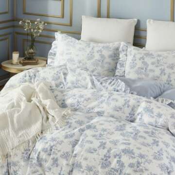 Brandream French Country Toile Duvet Cover Set Full Size for Girls Bedroom Vintage Blue Toile Floral...