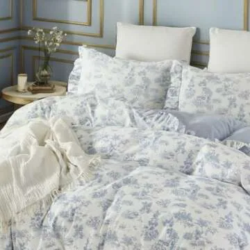 Brandream French Country Toile Duvet Cover Set Full Size for Girls Bedroom Vintage Blue Toile Floral...
