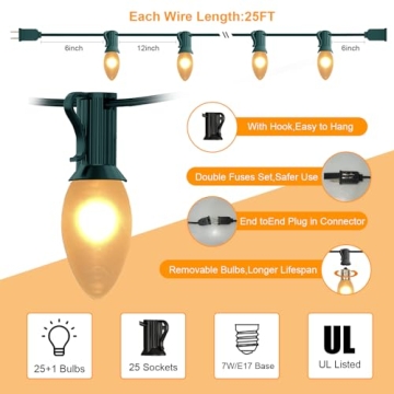 Abeja C9 White Ceramic Christmas String Lights for Festive Decor