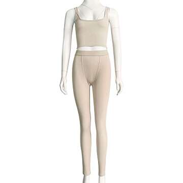 ZFLM Casual Workout Sets Two Piece Outfits for Women Ribbed Crop Tank Top High Waist Yoga Leggings Active Wear