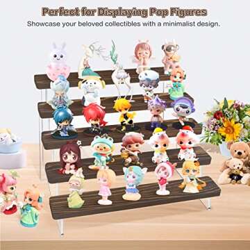 DILIBRA 2 Packs Wood Acrylic Display Stand, 5-Step Tiered Wooden Risers Display Shelf Organizer, Rus...