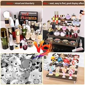 DILIBRA 2 Packs Wood Acrylic Display Stand, 5-Step Tiered Wooden Risers Display Shelf Organizer, Rustic Brown Table Display Shelves Rack for Collectibles Amiibo Pop Figures Cupcakes Perfumes Desserts