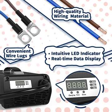 Timeusb 14.6V 40A Fast Charging LiFePO4 Battery Charger with 40A Large Output Current, Smart Dedicated 0V Charing Function Lithium Battery Charger with LED Real-time Digital Display & Wire Lugs