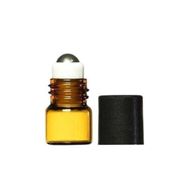 True Essence 1 ml, 1/4 Dram Amber Glass Micro Mini Roll-on Glass Bottles with Metal Roller Balls - R...