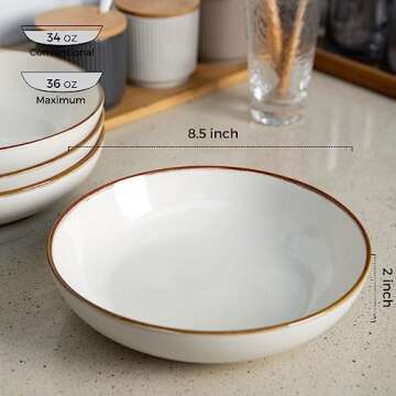 AmorArc 8.5'' Large Pasta Bowls, 36oz Ceramic Salad Serving Bowls Set of 4 for Kitchen, Wide Stonewa...