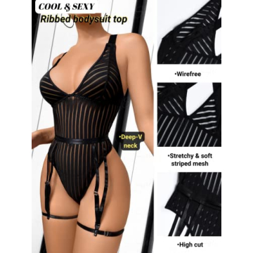 Kaei&Shi Sexy Bodysuit for Women - Adjustable Plunge Lingerie