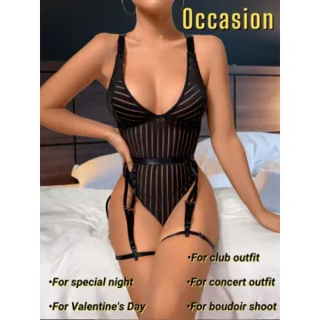 Kaei&Shi Sexy Bodysuit for Women - Adjustable Plunge Lingerie