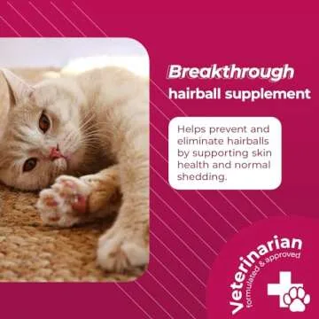VetriScience Hairball Remedy for Cats - 60 Chews - Cat Supplements & Vitamins for Hairball Control a...
