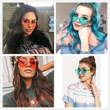 Mosheng 6 Pack Neon Rimless Sunglasses One Piece Transparent Candy Color Eyewear (Heart 6 colors)