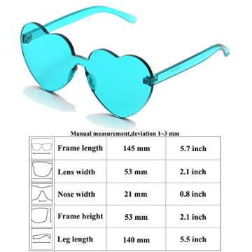 Mosheng 6 Pack Neon Rimless Sunglasses One Piece Transparent Candy Color Eyewear (Heart 6 colors)