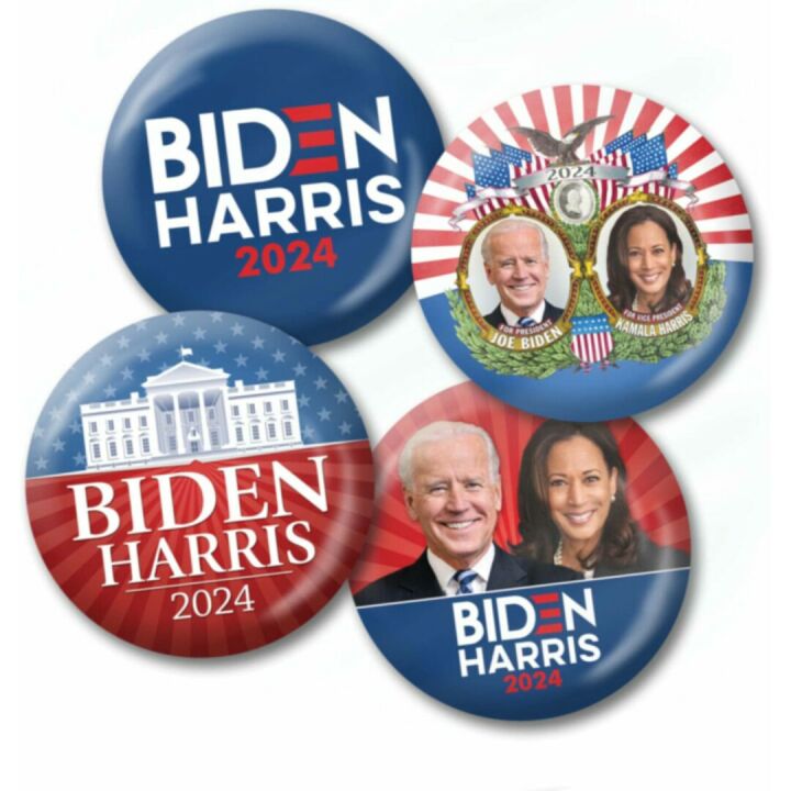 Joe Biden Kamala Harris 2024 Buttons - 4-Pack Campaign Pins Jugate, White House, Photo Designs 7285