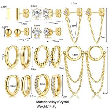 14K Small Gold Plated Hoop Studs Earrings for Women, Fashion Hypoallergenic Dainty Minimalist CZ Bal...