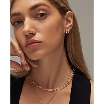 14K Small Gold Plated Hoop Studs Earrings for Women, Fashion Hypoallergenic Dainty Minimalist CZ Ball Chain Earrings for Birthday Party Christmas Jewelry Gift.