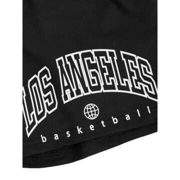 GORGLITTER Men's Graphic Cool Shorts Drippy Workout Designer Shorts Streetwear with Pockets Los Angeles Print Black Large