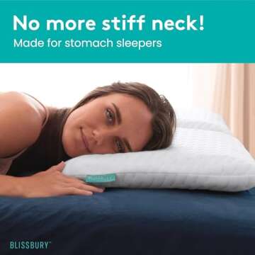 BLISSBURY Stomach Sleeping Pillow - Thin Memory Foam Pillow for Stomach Sleepers | Ultra Thin Pillow for Sleeping | Flat Pillows for Sleeping, Slim Pillow, Stomach Sleeper Pillow | 2.6 Inch Thickness