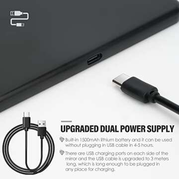 TiKenSo Car Visor Vanity Mirror, 1X/10X Magnification Rechargeable Sun Visor Mirror with 60 LED 3 Light Modes Adjustable Light Up Car Mirror with Touch Screen, A-black