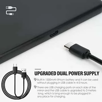 TiKenSo Car Visor Vanity Mirror, 1X/10X Magnification Rechargeable Sun Visor Mirror with 60 LED 3 Light Modes Adjustable Light Up Car Mirror with Touch Screen, A-black