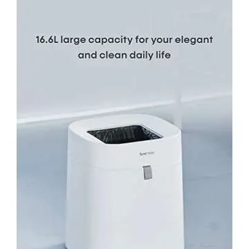 TOWNEW T Air Lite(T02B) Self-Sealing 4.4 Gallon Waste Bin | No Lid Waterproof Motion Sense Activated Garbage Bin | Smart Home Electric Trash Cans - White x1 Refill Ring Included (Up to 25 Bags)