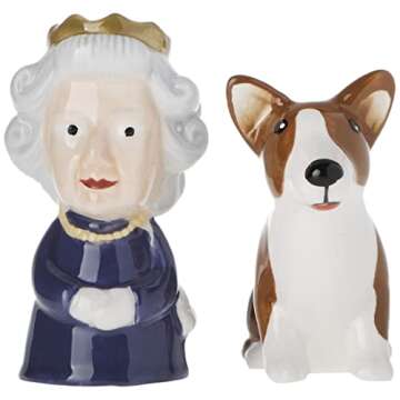 Abbott Collection 27-KITSCH-303 Queen and Corgi Salt and Pepper Shaker Set, Purple/Brown, 3.5" H