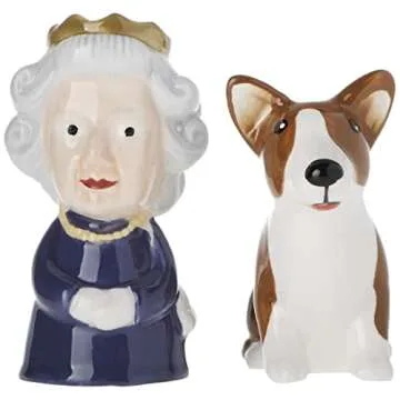 Abbott Collection 27-KITSCH-303 Queen and Corgi Salt and Pepper Shaker Set, Purple/Brown, 3.5" H