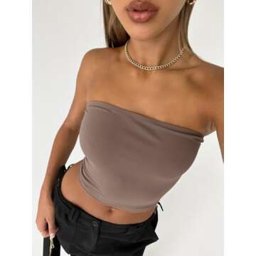 Trendy Queen Womens Tube Tops Strapless Crop Tops Basic Backless Sleeveless Bandeau Going Out Cute 2025 Summer Outfits Coffee Grey XS