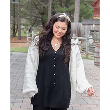 QUALFORT Women's Cardigan Sweater 100% Cotton Button-Down Long Sleeve Oversized Knit Outerwear Off White Large