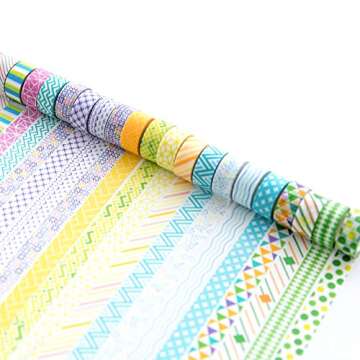 YUBBAEX 24 Rolls Washi Tape Set Basic Skinny Masking Decorative Tapes for Arts, DIY Crafts, Journals, Planners, Scrapbooking, Wrapping (Mini Graphics)
