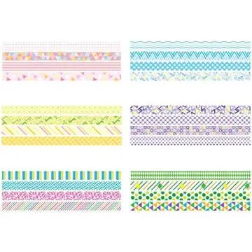 YUBBAEX 24 Rolls Washi Tape Set Basic Skinny Masking Decorative Tapes for Arts, DIY Crafts, Journals, Planners, Scrapbooking, Wrapping (Mini Graphics)