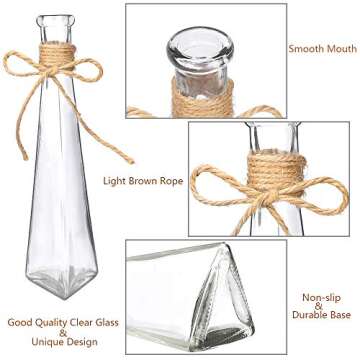 Nilos Small Vases for Centerpieces Set of 6, Glass Bud Vases in Bulk, Mini Clear Vase for Flower, Rustic Decorative Vase with Rope Design and Unique Shapes for Wedding, Dining, Home Decoration