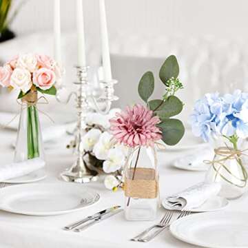 Nilos Small Vases for Centerpieces Set of 6, Glass Bud Vases in Bulk, Mini Clear Vase for Flower, Rustic Decorative Vase with Rope Design and Unique Shapes for Wedding, Dining, Home Decoration