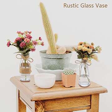 Nilos Small Vases for Centerpieces Set of 6, Glass Bud Vases in Bulk, Mini Clear Vase for Flower, Rustic Decorative Vase with Rope Design and Unique Shapes for Wedding, Dining, Home Decoration