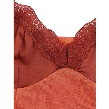 Avanova Womens Lace Patchwork Spaghetti Strap V Neck Lettuce Trim Crop Cami Tops Orange Large