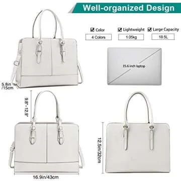 Laptop Bag for Women Leather Work Tote 15.6 Inch Laptop for Computer Bag Waterproof Business Office Professional Large Capacity Handbag Shoulder Bag Beige